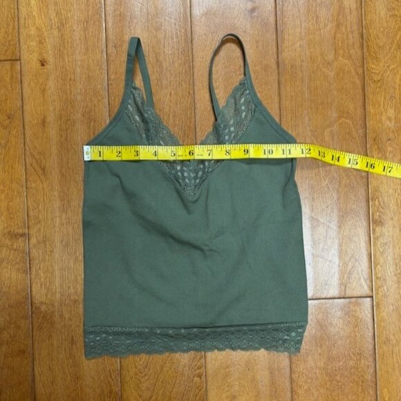 Self Esteem Y2K Lace Trim Ribbed Green Tank Top Size XS Cropped 90s Boho Casual - Picture 9 of 9